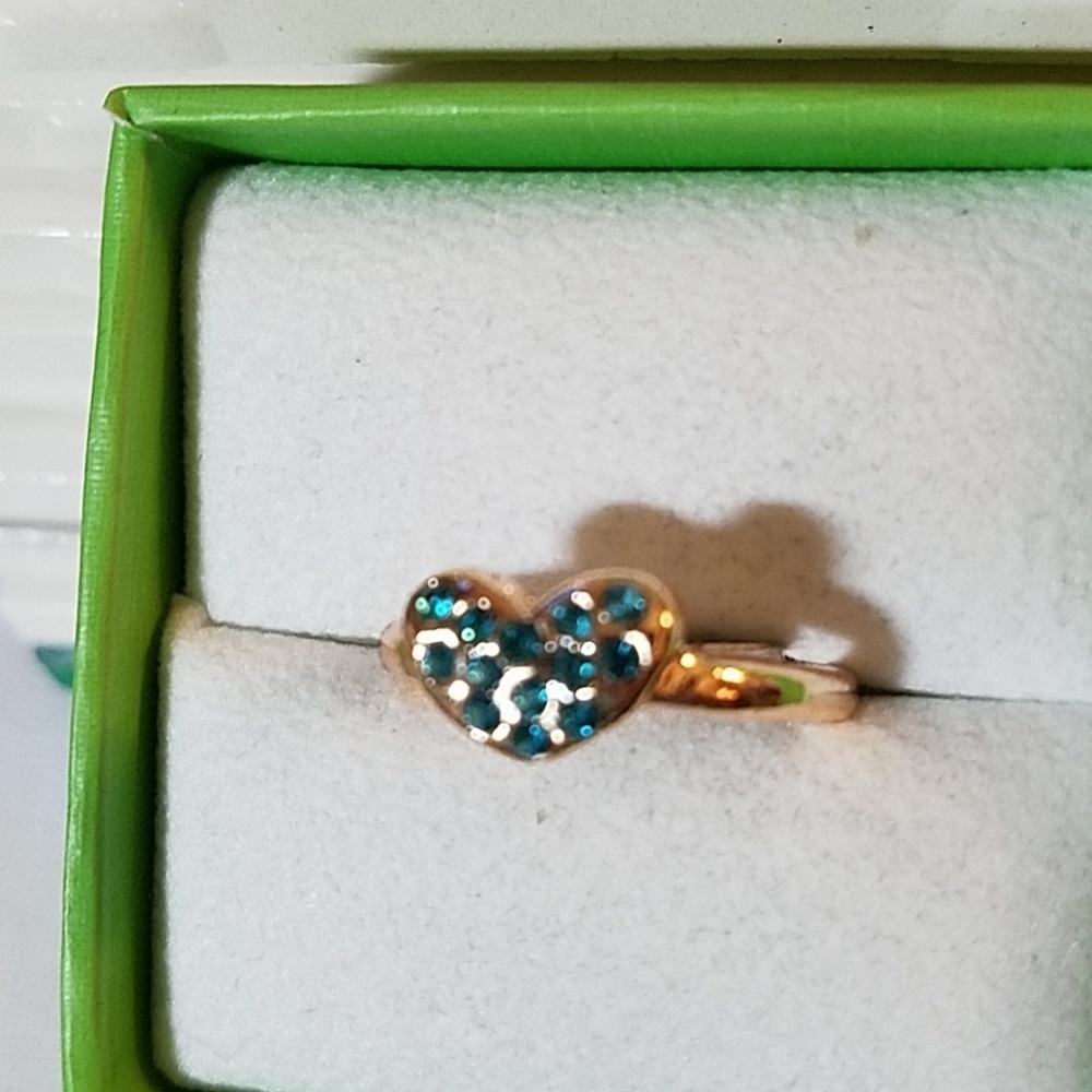 Teal Blue & Rhinestones Gold Tone Ring Size 9